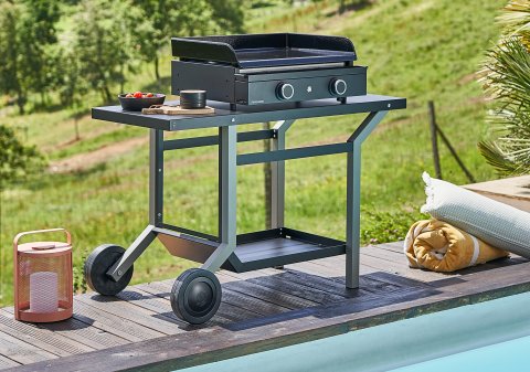 TABLE ROULANTE ACIER NOIR ET GRIS CLAIR MAT - 8436