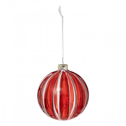 BOULE DE NOEL VERRE 80MM RAYURES ROUGE