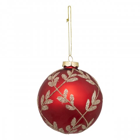 BOULE DE NOEL VERRE 90MM RG FEUILLES OR