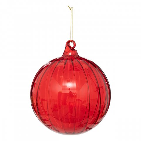 BOULE DE NOEL VERRE 140MM STRIE ROUGE