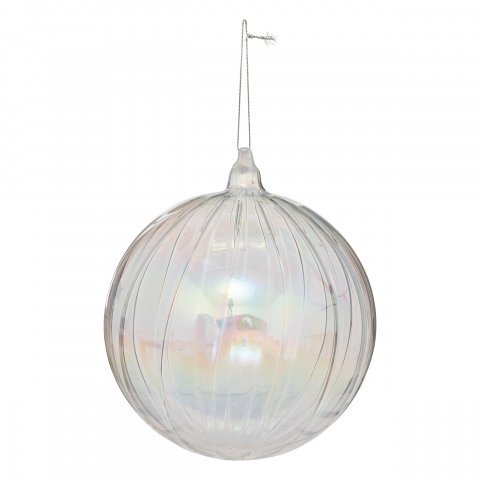 BOULE DE NOEL VERRE 140MM STRIE TRANSP