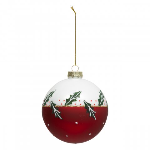 BOULE DE NOEL VERRE 100MM HOUX RG/BL
