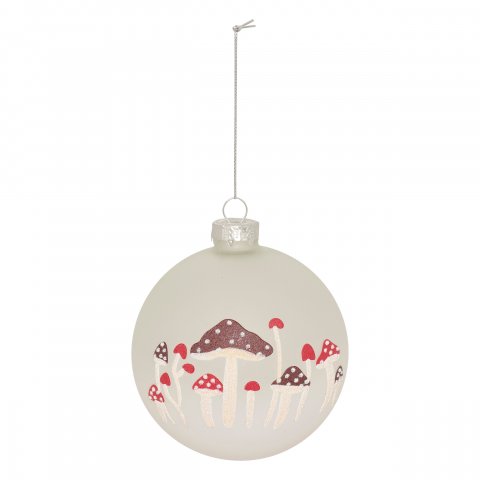 BOULE DE NOEL VERRE 100MM CHAMPI BLANC