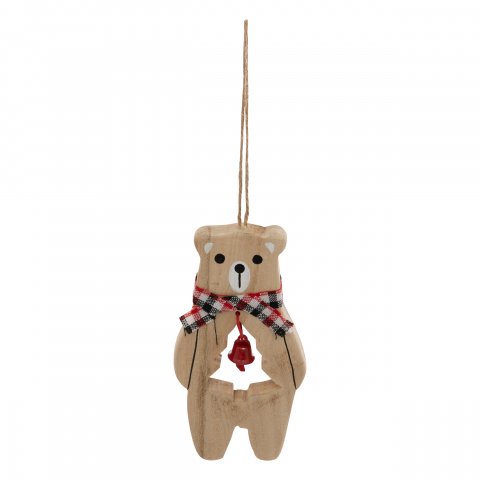 SUJET DE NOEL BOIS OURS GRELOT ECH 13CM